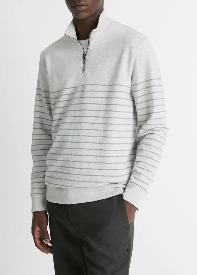 Sweaters Men Vince Striped Sueded Cotton QuarterZip Pullover Light Heather Greyheather Onyx Sweaters Men Vince Striped Sueded Cotton QuarterZip Pullover Light Heather Greyheather Onyx