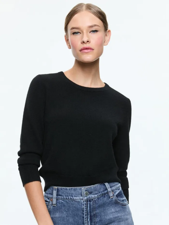 Sweaters Women Alice Olivia CAROLANN SHRUNKEN CREW NECK PULLOVER Black
