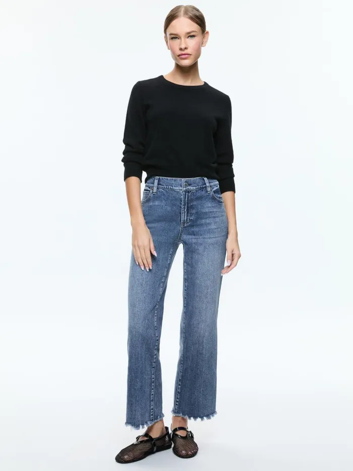 Sweaters Women Alice Olivia CAROLANN SHRUNKEN CREW NECK PULLOVER Black