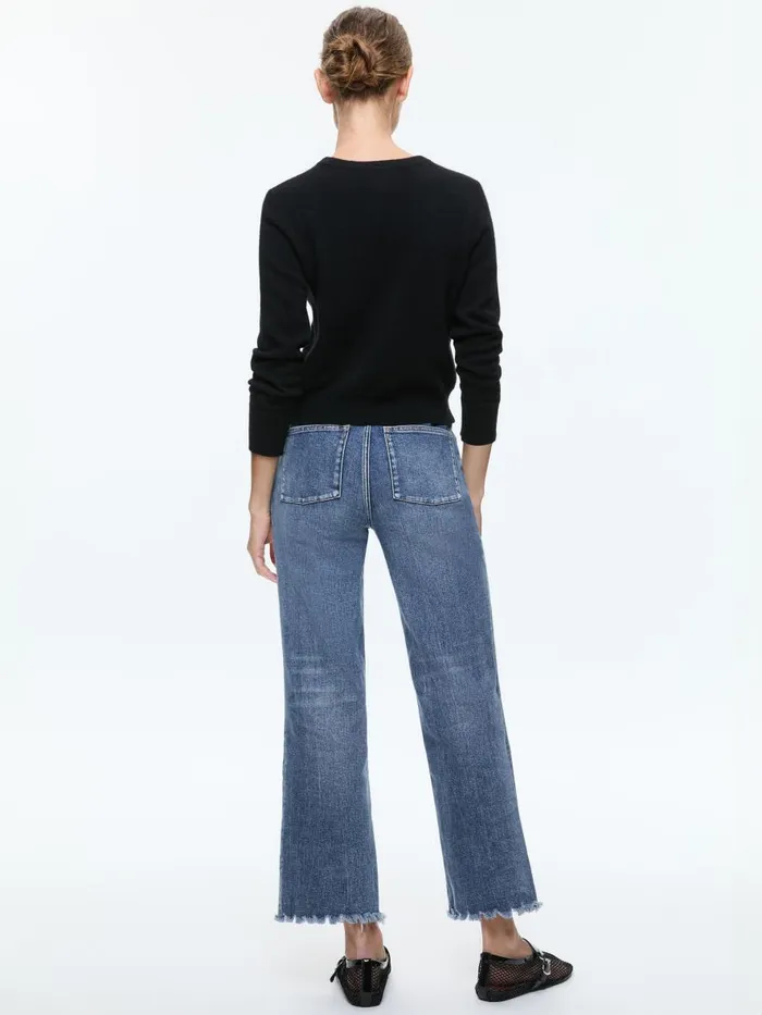 Sweaters Women Alice Olivia CAROLANN SHRUNKEN CREW NECK PULLOVER Black