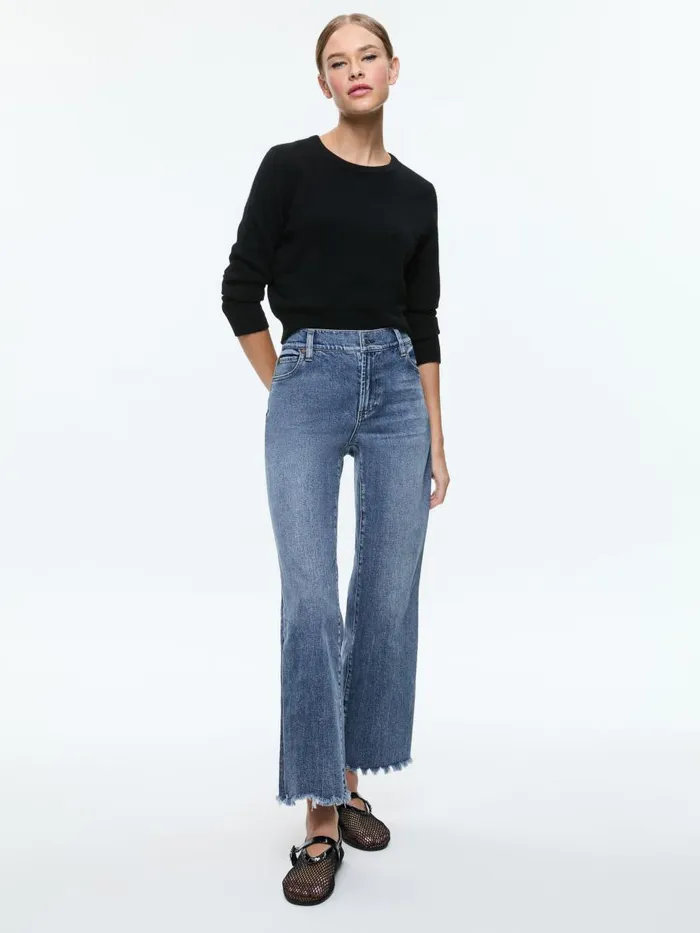 Sweaters Women Alice Olivia CAROLANN SHRUNKEN CREW NECK PULLOVER Black