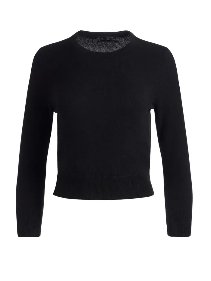 Sweaters Women Alice Olivia CAROLANN SHRUNKEN CREW NECK PULLOVER Black