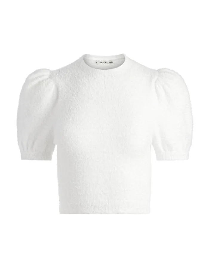 Sweaters Women Alice Olivia CIARA PUFF SLEEVE SWEATER Soft White