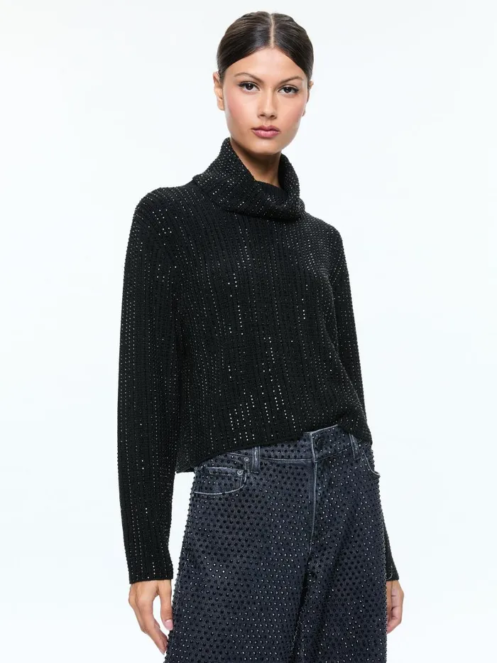 Sweaters Women Alice Olivia CORIN PULLOVER WITH HEATSET STONES Black