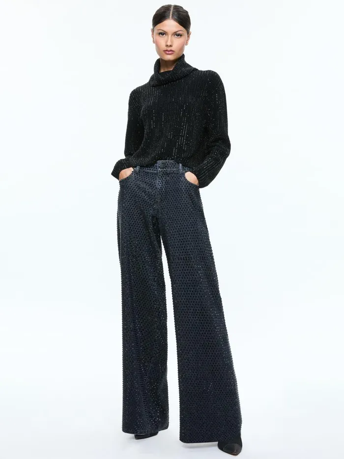 Sweaters Women Alice Olivia CORIN PULLOVER WITH HEATSET STONES Black