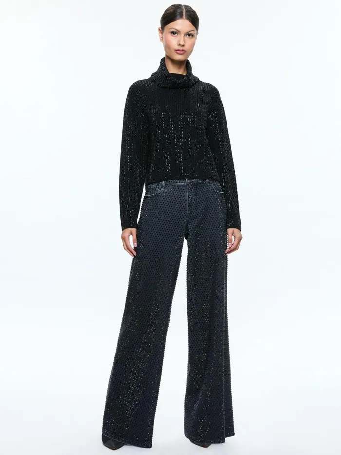 Sweaters Women Alice Olivia CORIN PULLOVER WITH HEATSET STONES Black