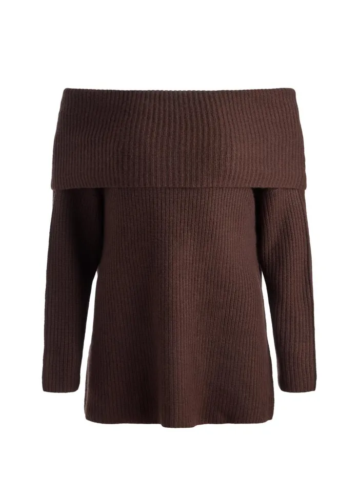 Sweaters Women Alice Olivia GINGER OFF THE SHOULDER PULLOVER Espresso