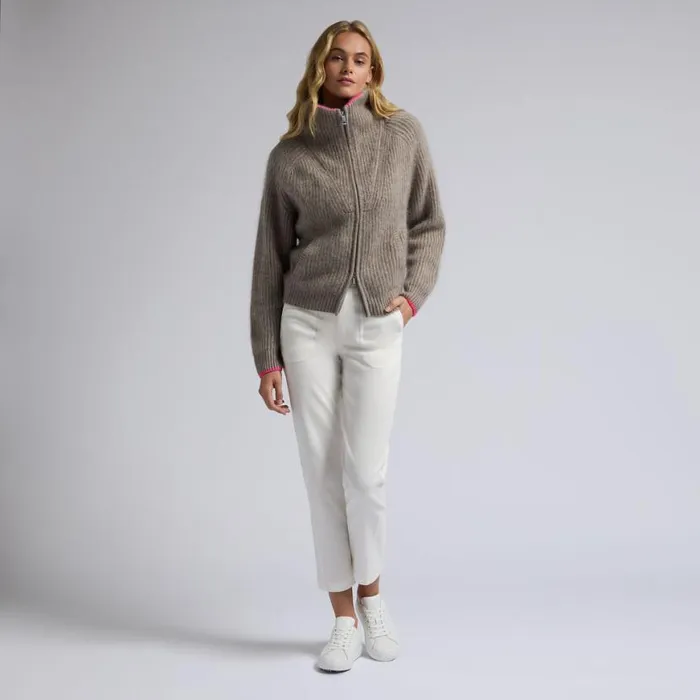 Sweaters Women GFORE FUNNEL NECK BRUSHED CASHMERE FULL ZIP SWEATER Heather Dune Sweaters Women GFORE FUNNEL NECK BRUSHED CASHMERE FULL ZIP SWEATER Heather Dune