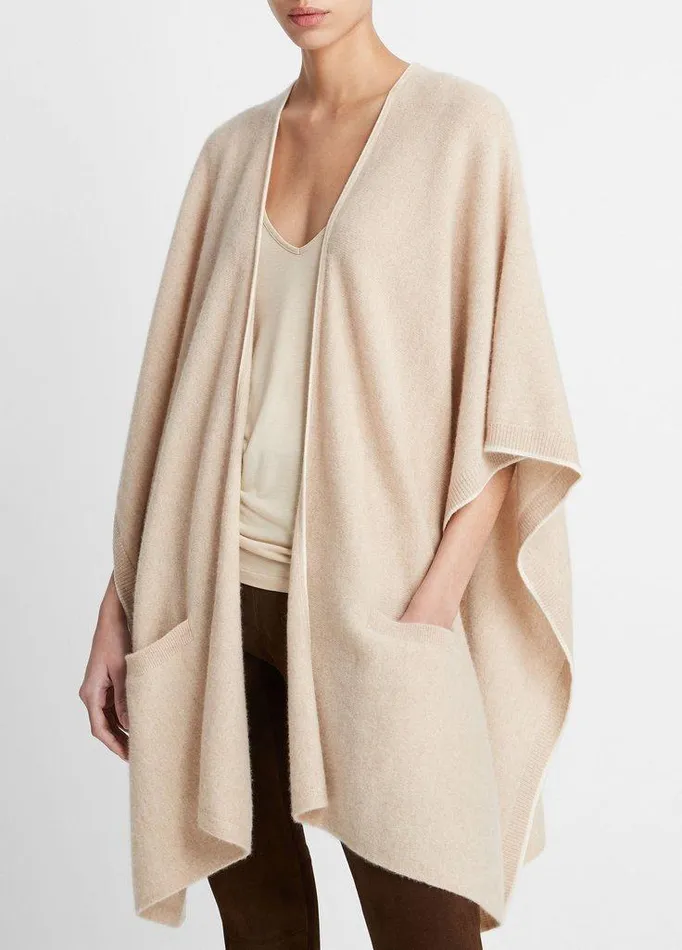 Sweaters Women Vince Tipped JerseyKnit Cashmere Cape Oakwhite