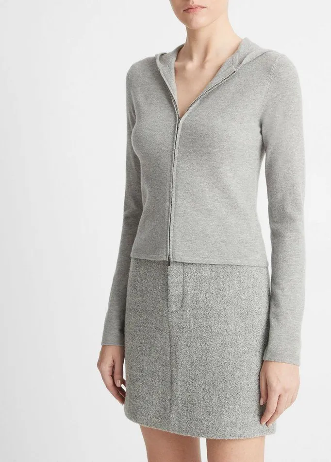 Sweaters Women Vince WoolBlend Zip Hoodie Heather Silver Dust Sweaters Women Vince WoolBlend Zip Hoodie Heather Silver Dust