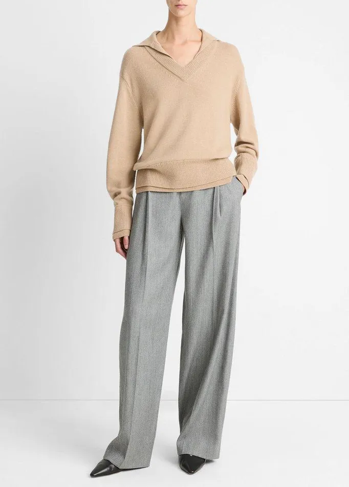 Sweaters Women Vince WoolCashmere DoubleLayer Collared Pullover Camel