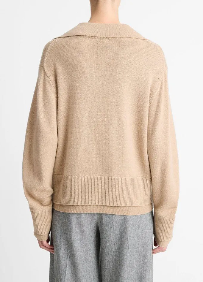 Sweaters Women Vince WoolCashmere DoubleLayer Collared Pullover Camel Sweaters Women Vince WoolCashmere DoubleLayer Collared Pullover Camel