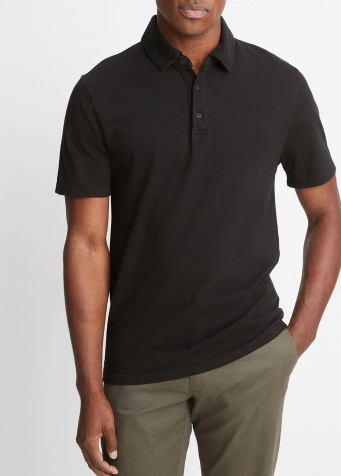 TShirts and Polos Men Vince Garment Dye Cotton Polo Shirt True Black TShirts and Polos Men Vince Garment Dye Cotton Polo Shirt True Black