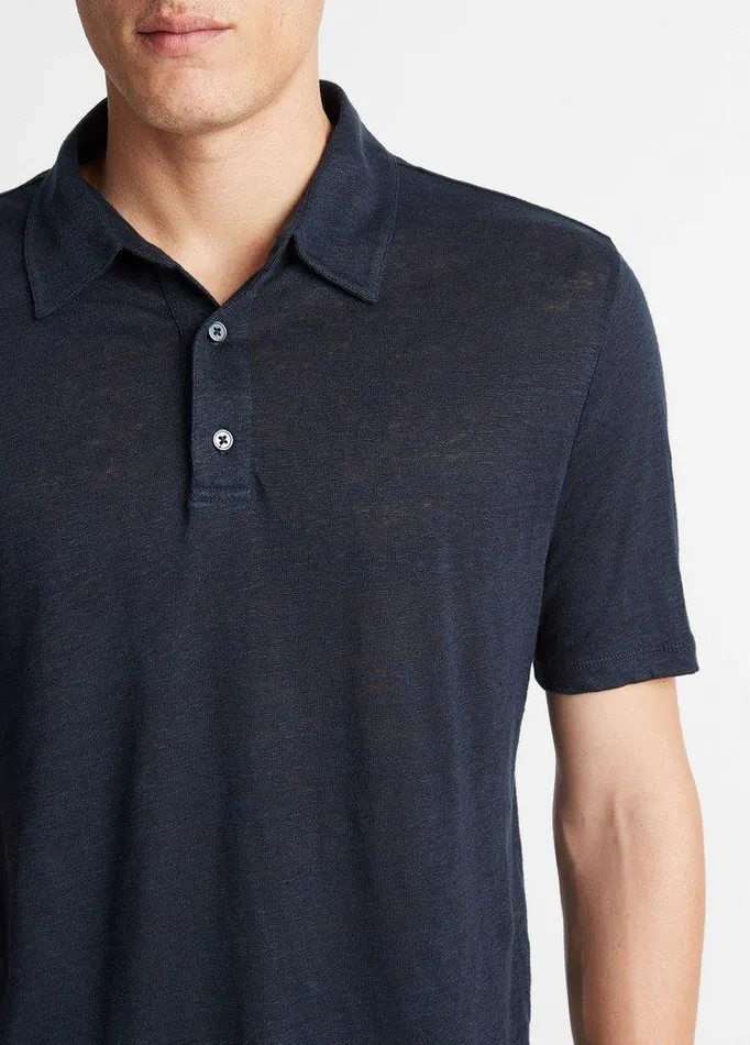 TShirts and Polos Men Vince Linen Polo Shirt Coastal Blue TShirts and Polos Men Vince Linen Polo Shirt Coastal Blue