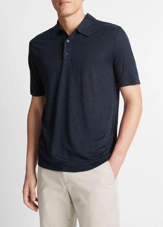 TShirts and Polos Men Vince Linen Polo Shirt Coastal Blue TShirts and Polos Men Vince Linen Polo Shirt Coastal Blue