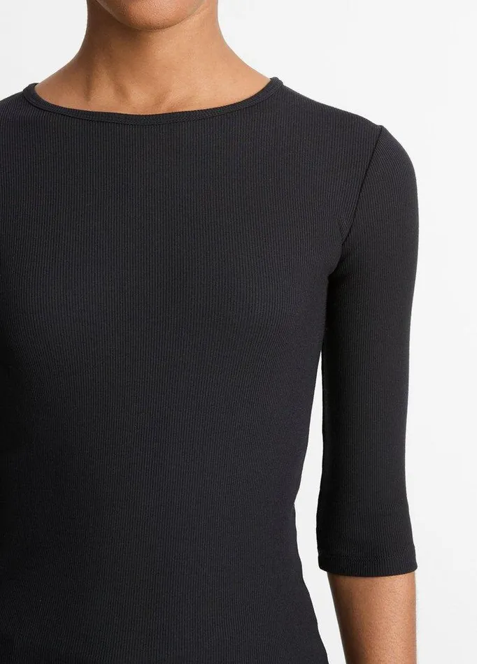 TShirts Women Vince ElbowSleeve Crew Neck TShirt Black TShirts Women Vince ElbowSleeve Crew Neck TShirt Black