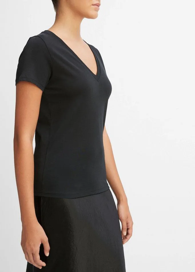 TShirts Women Vince Essential Pima Cotton VNeck TShirt Black TShirts Women Vince Essential Pima Cotton VNeck TShirt Black