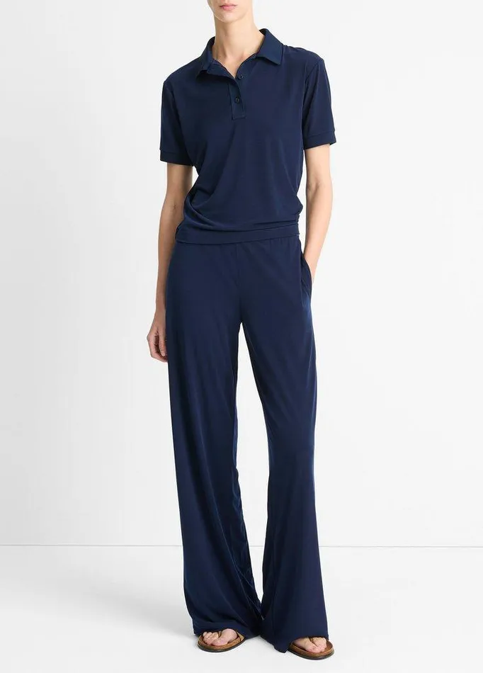 TShirts Women Vince Jersey Polo Shirt Navy
