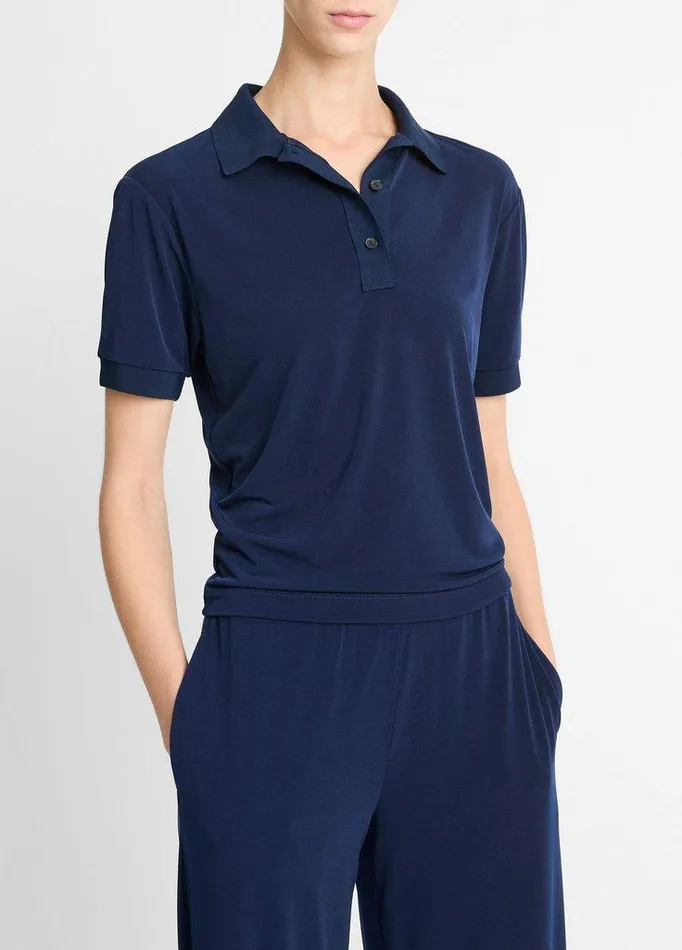 TShirts Women Vince Jersey Polo Shirt Navy TShirts Women Vince Jersey Polo Shirt Navy