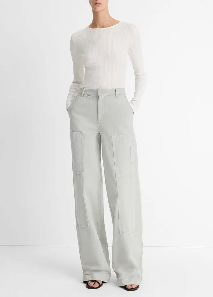 TShirts Women Vince Ribbed Pima Cotton LongSleeve TShirt Off White
