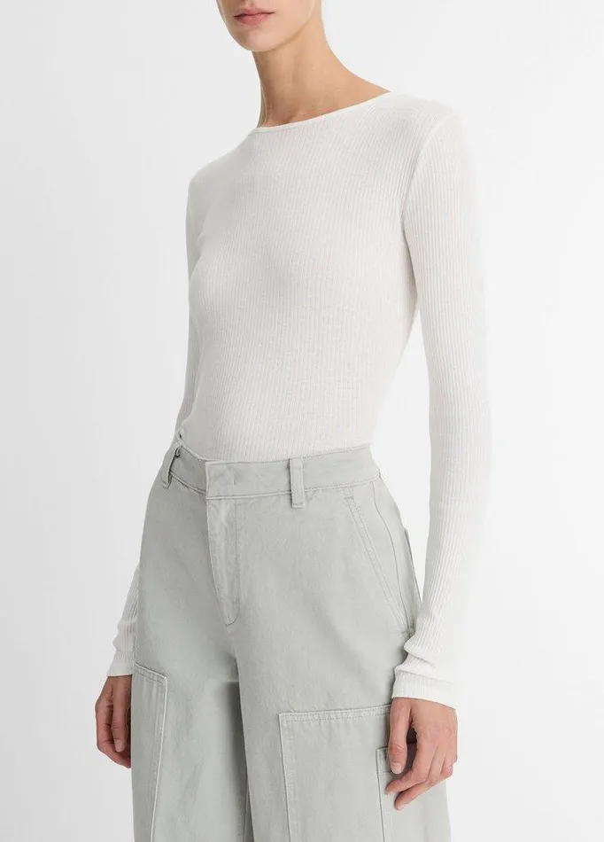 TShirts Women Vince Ribbed Pima Cotton LongSleeve TShirt Off White TShirts Women Vince Ribbed Pima Cotton LongSleeve TShirt Off White