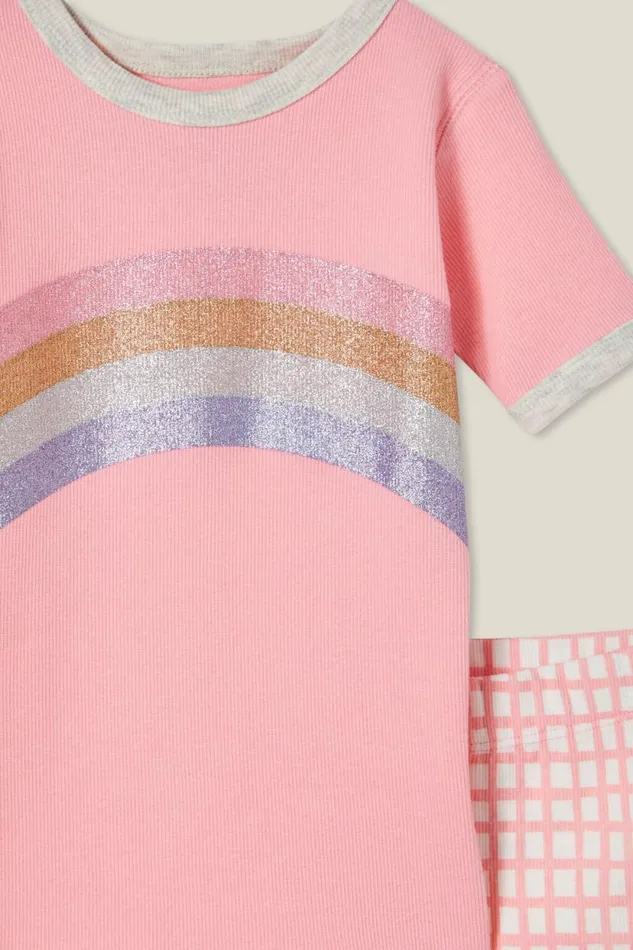 Talia Short Sleeve Pyjama Set Coral Dreamsglitter Rainbow GirlsBoys Cotton On Sleepwear Talia Short Sleeve Pyjama Set Coral Dreamsglitter Rainbow GirlsBoys Cotton On Sleepwear
