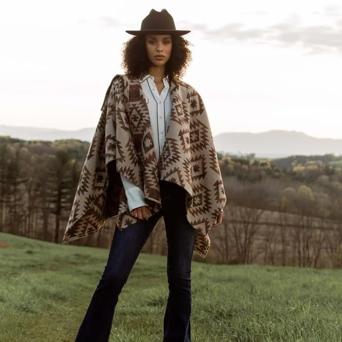 Tan Aztec Poncho Brown Women Stetson Jackets