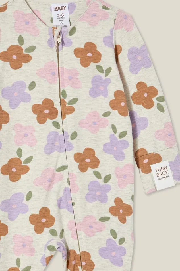 The Billie Long Sleeve Zip Romper Oatmeal Marlepoppy Floral Baby Cotton On Rompers and Bubbysuits The Billie Long Sleeve Zip Romper Oatmeal Marlepoppy Floral Baby Cotton On Rompers and Bubbysuits