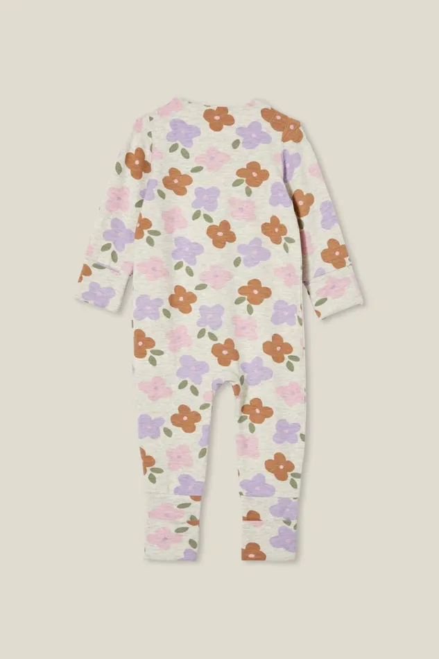 The Billie Long Sleeve Zip Romper Oatmeal Marlepoppy Floral Baby Cotton On Rompers and Bubbysuits The Billie Long Sleeve Zip Romper Oatmeal Marlepoppy Floral Baby Cotton On Rompers and Bubbysuits