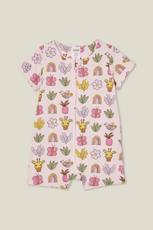 The Billie Short Sleeve Zip Romper Ballerinatropical Girl Jungle Baby Cotton On Rompers and Bubbysuits