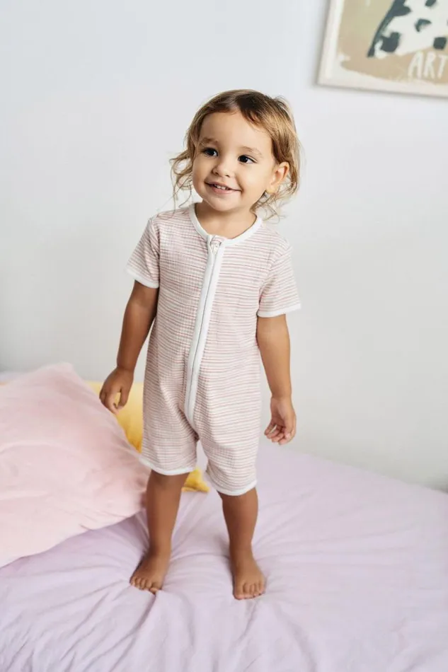 The Billie Short Sleeve Zip Romper Vanillacali Pink Stripe Baby Cotton On Rompers and Bubbysuits The Billie Short Sleeve Zip Romper Vanillacali Pink Stripe Baby Cotton On Rompers and Bubbysuits