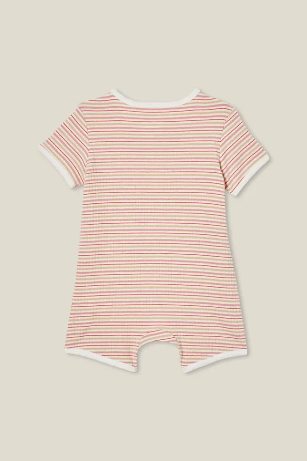 The Billie Short Sleeve Zip Romper Vanillacali Pink Stripe Baby Cotton On Rompers and Bubbysuits The Billie Short Sleeve Zip Romper Vanillacali Pink Stripe Baby Cotton On Rompers and Bubbysuits