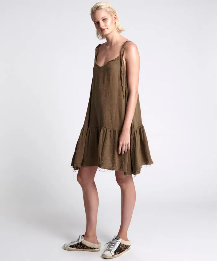 THE ICON WASHED KHAKI MUSLIN DRESS Women One Teaspoon Mini Dresses