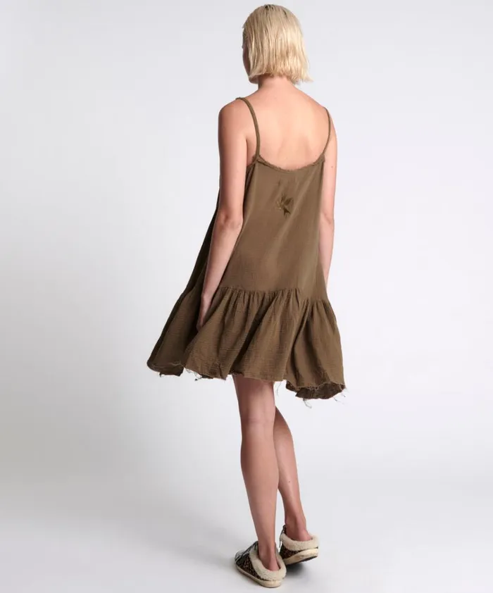 THE ICON WASHED KHAKI MUSLIN DRESS Women One Teaspoon Mini Dresses THE ICON WASHED KHAKI MUSLIN DRESS Women One Teaspoon Mini Dresses