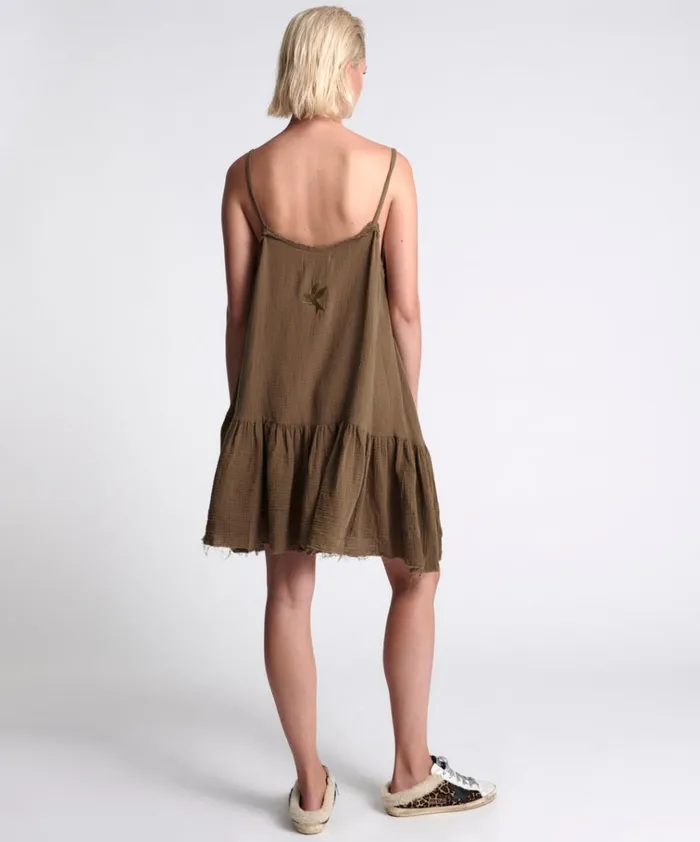 THE ICON WASHED KHAKI MUSLIN DRESS Women One Teaspoon Mini Dresses THE ICON WASHED KHAKI MUSLIN DRESS Women One Teaspoon Mini Dresses