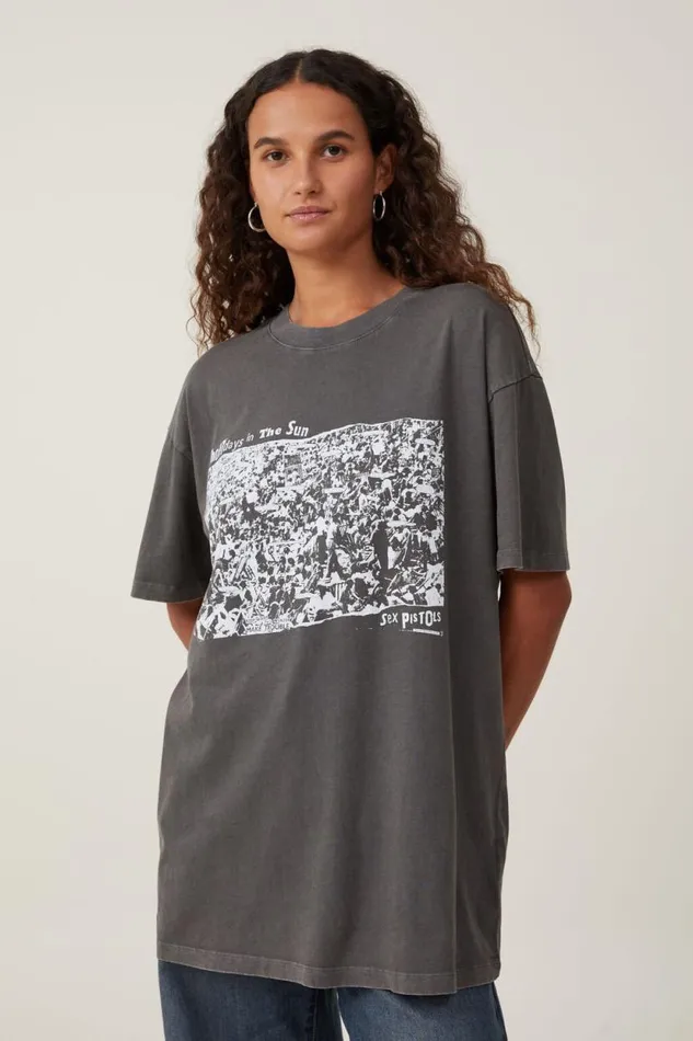 The Oversized Band Tee Lcn Bra Sex Pistolsgraphite Women Cotton On Tops