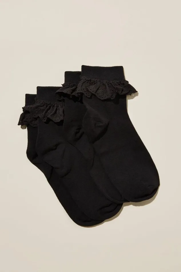 The Perfect Pair Pretty Frill Sock Black Women Cotton On Socks