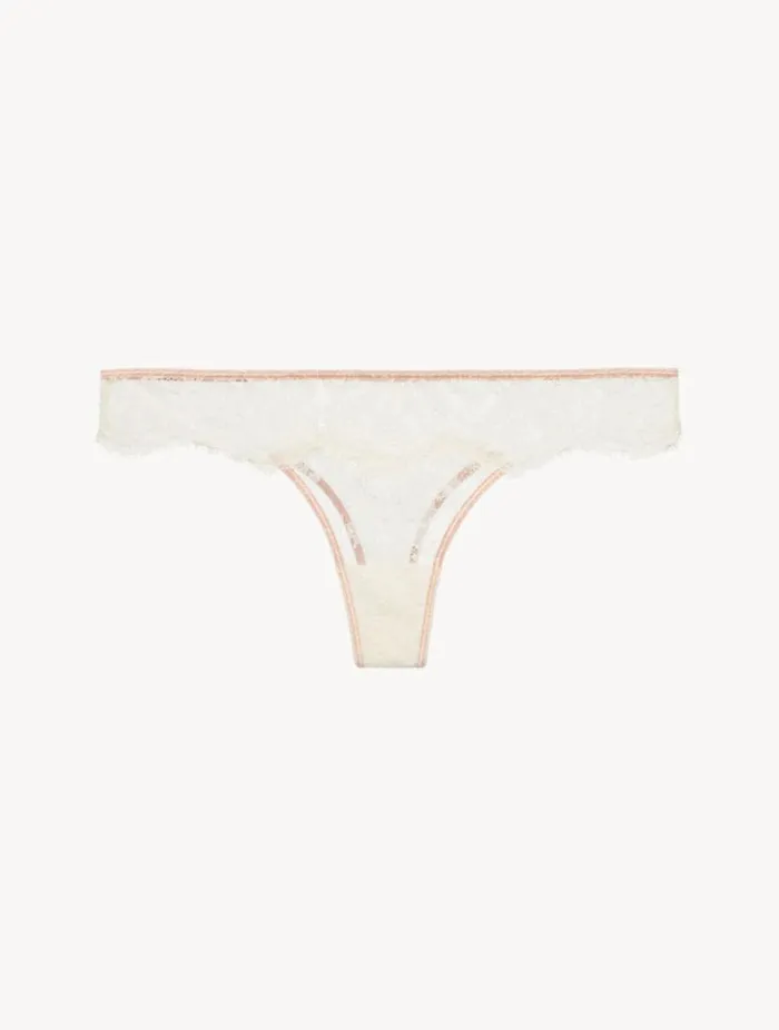 Thong In Linen And Nude Rose With Leavers Lace Lingerie La Perla G String and Thong Thong In Linen And Nude Rose With Leavers Lace Lingerie La Perla G String and Thong