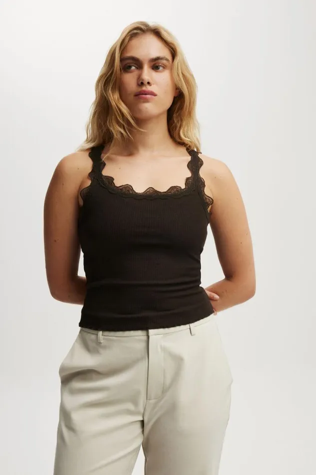 Tibby Lace Trim Tank Cold Brew Women Cotton On Tops