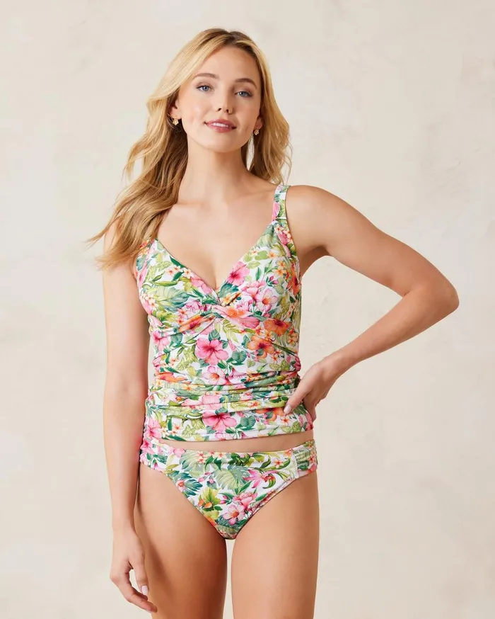 Tommy Bahama Island Cays Flora TwistFront Tankini Top White Women Bikini Tops Tommy Bahama Island Cays Flora TwistFront Tankini Top White Women Bikini Tops