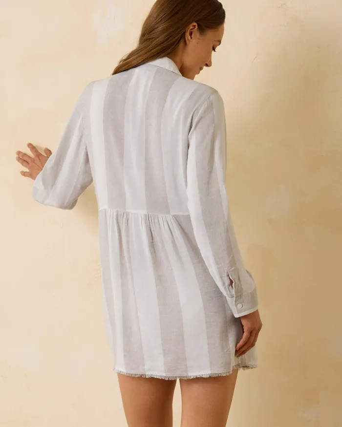 Tommy Bahama Rugby Beach Stripe Boyfriend Beach Shirt Med Khaki Women Coverups Tommy Bahama Rugby Beach Stripe Boyfriend Beach Shirt Med Khaki Women Coverups