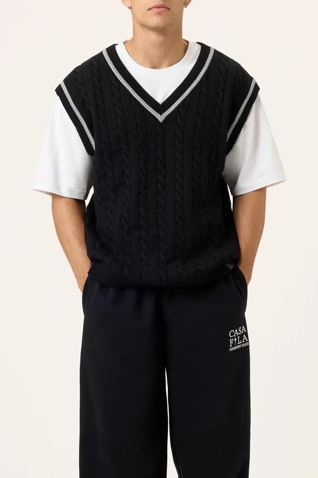 Tops and TShirts Men Fila Baseline Cable Knit Vest 002 Blackultimate Gray Tops and TShirts Men Fila Baseline Cable Knit Vest 002 Blackultimate Gray