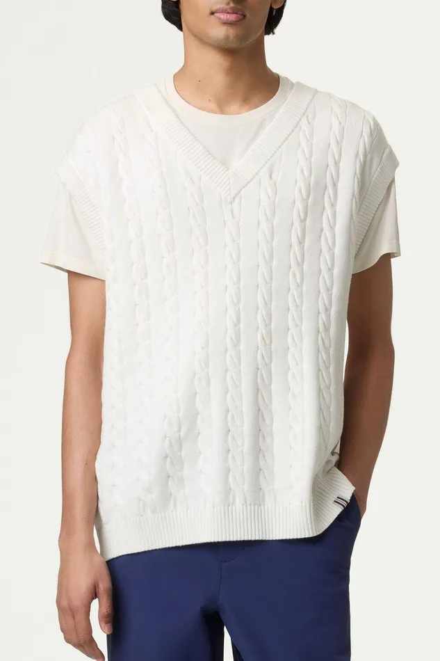 Tops and TShirts Men Fila Baseline Cable Knit Vest 100 White Tops and TShirts Men Fila Baseline Cable Knit Vest 100 White