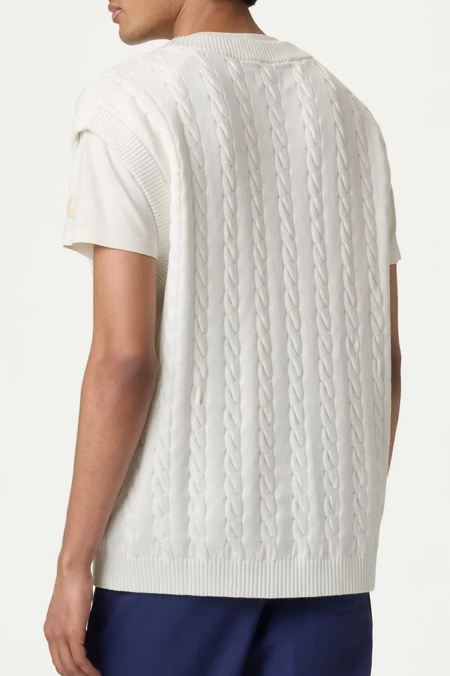 Tops and TShirts Men Fila Baseline Cable Knit Vest 100 White Tops and TShirts Men Fila Baseline Cable Knit Vest 100 White