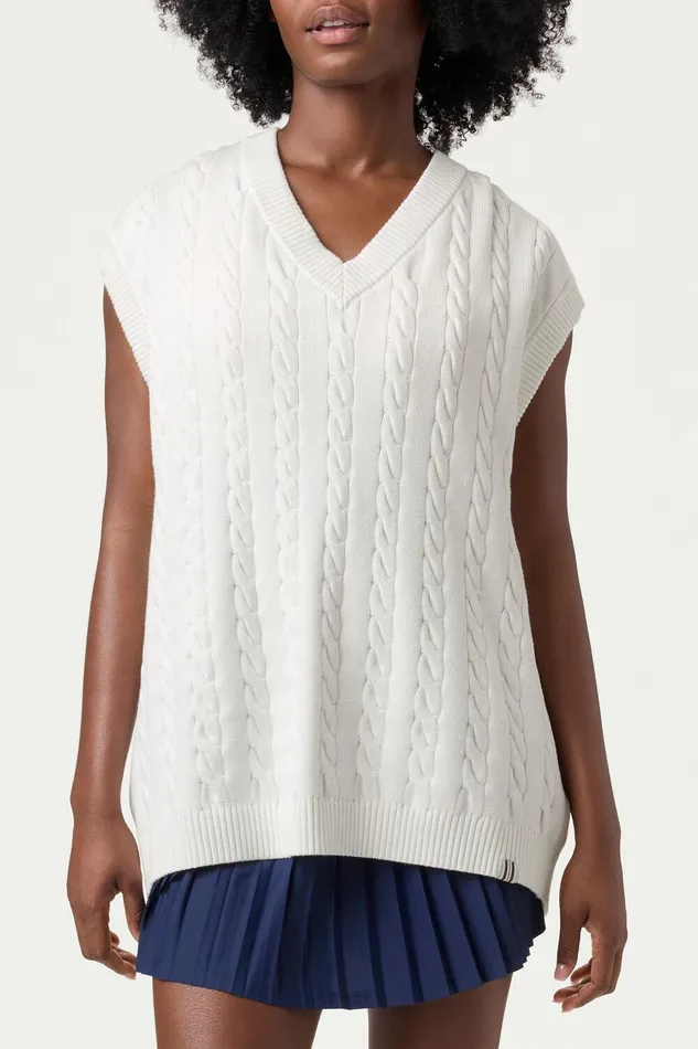 Tops and TShirts Men Fila Baseline Cable Knit Vest 100 White Tops and TShirts Men Fila Baseline Cable Knit Vest 100 White