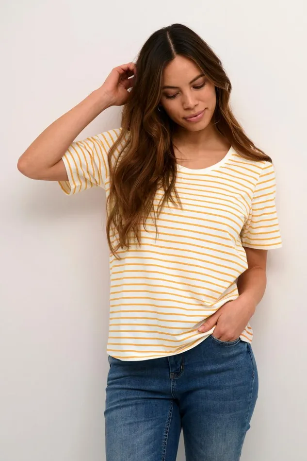 Tops and TShirts Women CULTURE CUdeia Tshirt Whiteorange Stripe