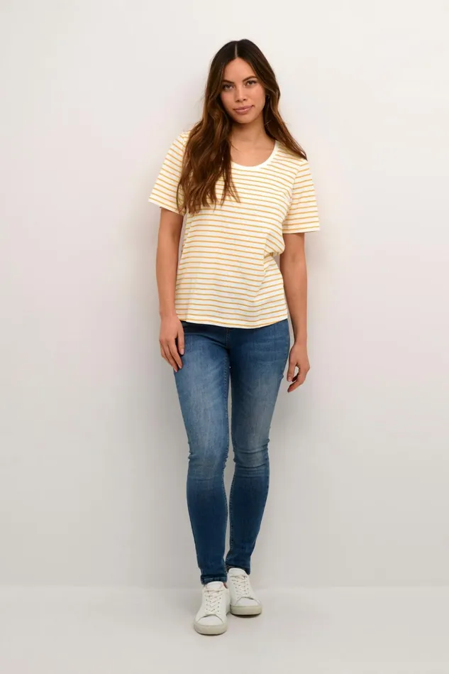 Tops and TShirts Women CULTURE CUdeia Tshirt Whiteorange Stripe