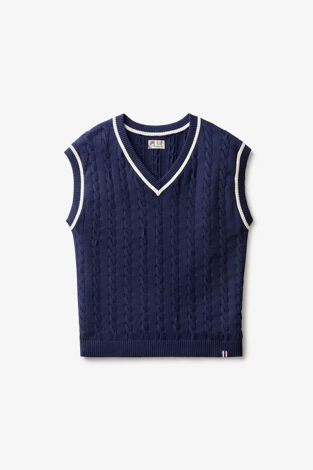 Tops and TShirts Women Fila Baseline Cable Knit Vest 492 Filanavygardenia