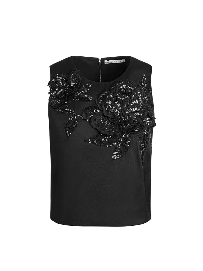 Tops Women Alice Olivia AMAL EMBELLISHED TANK Le Parisien Blackgunmetal
