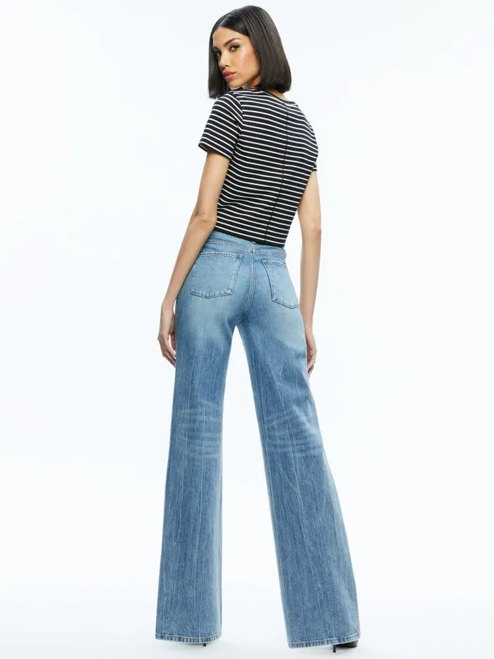 Tops Women Alice Olivia CINDY CLASSIC CROPPED TEE Blackoff White Stripe